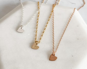 Customizable Heart Necklace | Hand Stamped | Personalization | Dainty Chain | Sterling Silver | Gold Filled | Minimalist | Monogram