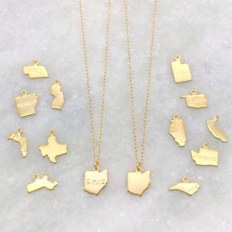 Gold State Necklace State Pride Dainty Chain Heart State Name Blank Area Code Initials Gift Layering Gold Filled image 1