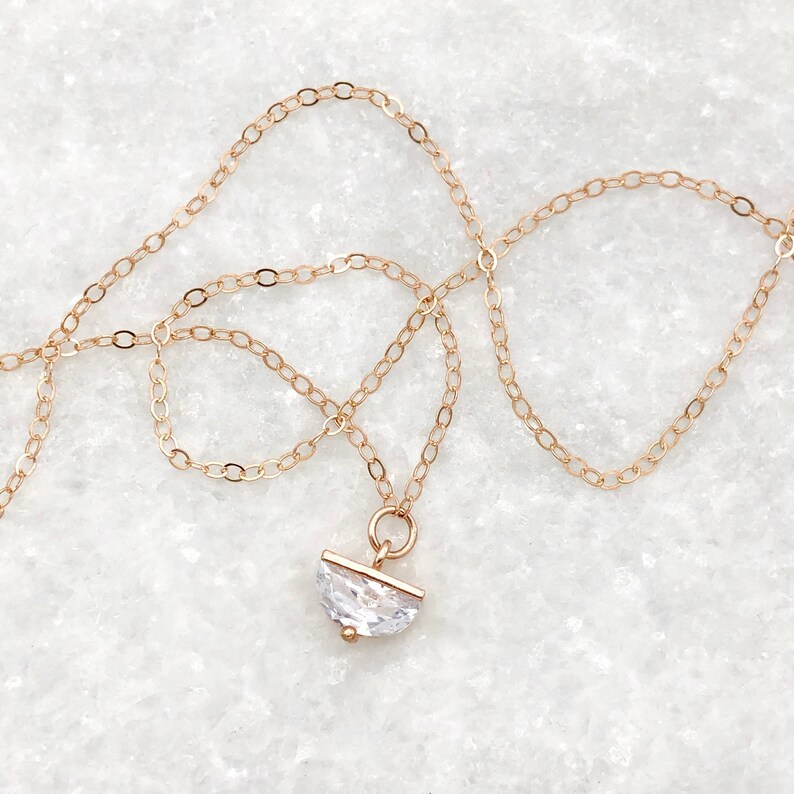 CZ Layering Necklace Semi-Circle Crystal Charm Necklace Minimalist Rose Gold Plated Delicate Chain Dainty Bridal Jewelry