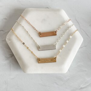 Wide Customizable Bar Necklace | Personalization | Monogram | Date | Coordinates | Premium Metals | Everyday Wear | Hand Stamped | Symbols