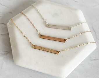 Stamped Bar Necklace | Gold Filled, Rose Gold Filled, Sterling Silver | Custom | Coordinates | Dates | Customized Stamped Bar Necklace