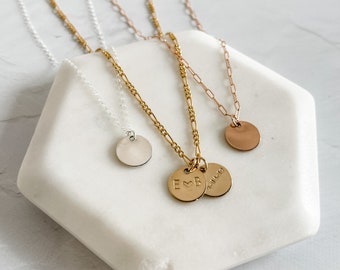 Customizable Large Disc Necklace | Hand Stamped | Personalization | Dainty Chain | Sterling Silver | Gold Filled | Rose Gold Filled