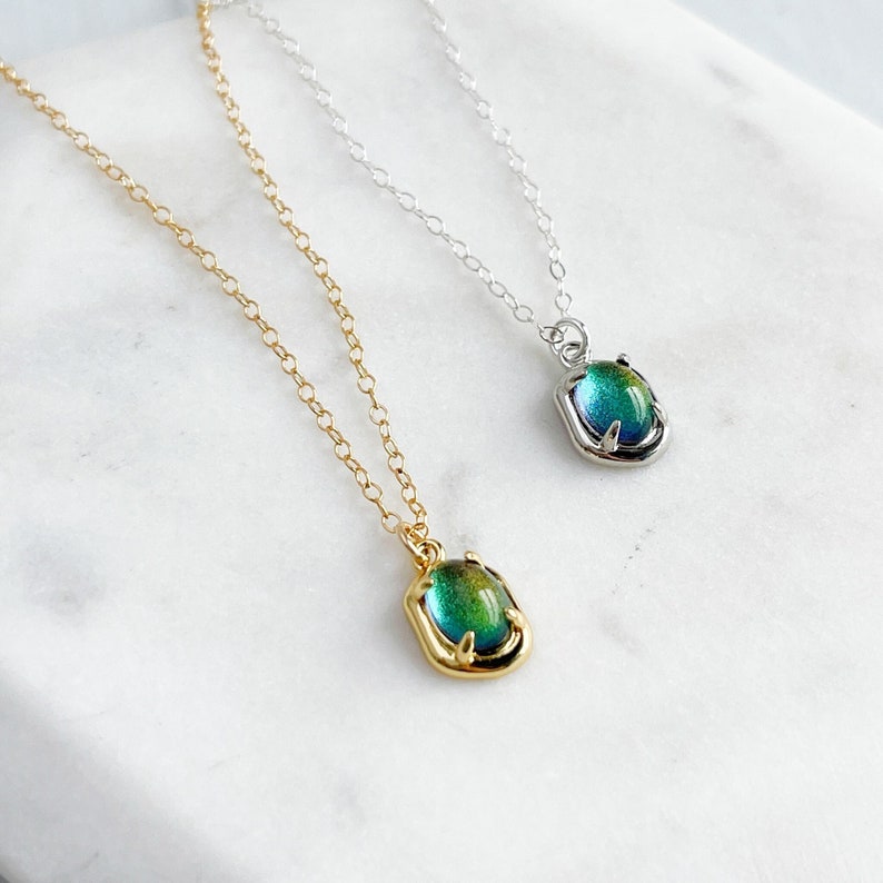 Vibrant Blue-Green Oval Charm Necklace image 1