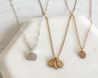 Customizable Small Oval Necklace | Hand Stamped | Personalization | Dainty Chain | Sterling Silver | Gold Filled | Rose Gold Filled