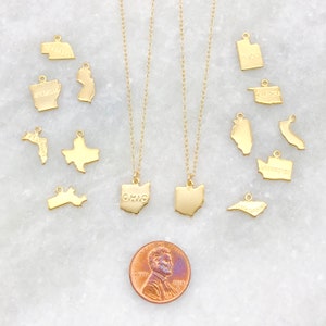 Gold State Necklace State Pride Dainty Chain Heart State Name Blank Area Code Initials Gift Layering Gold Filled image 2