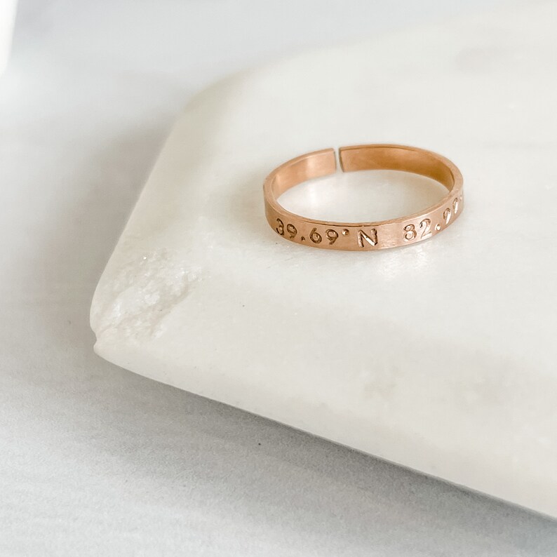 Premium Customizable Ring Thin 1/8 Band Personalized Sterling Silver 14k Gold Filled Adjustable Custom Sizing Hand Stamped 14k Rose Gold Filled