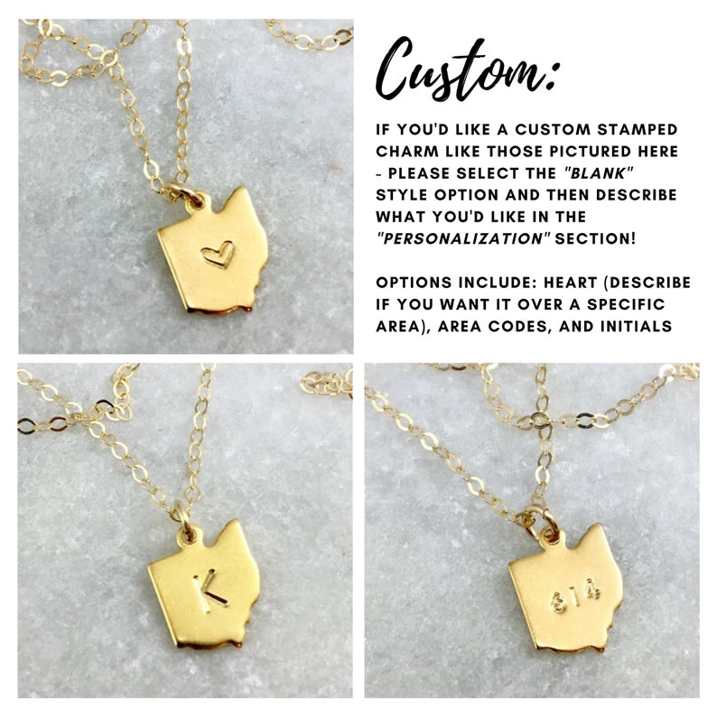 Gold State Necklace State Pride Dainty Chain Heart State Name Blank Area Code Initials Gift Layering Gold Filled image 5