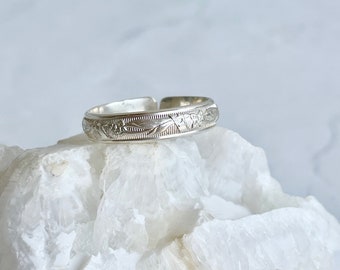 Sterling Silver Floral Ring, Adjustable Band