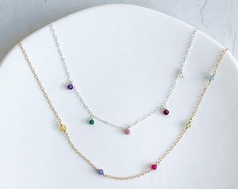 Dainty Birthstone Necklace, 14k Gold Filled or Sterling Silver