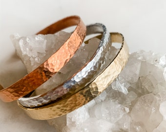 Hammered Adjustable Cuff | Aluminum Silver | Brass | Copper | Everyday Bracelet | Layering Bracelet