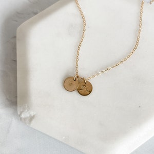 Customizable Small Disc Necklace Hand Stamped Personalization Dainty Chain Sterling Silver Gold Filled Rose Gold Filled image 4
