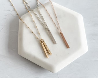 Custom Vertical Bar Necklace | Personalized Name, Date, Sterling Silver, Gold Filled