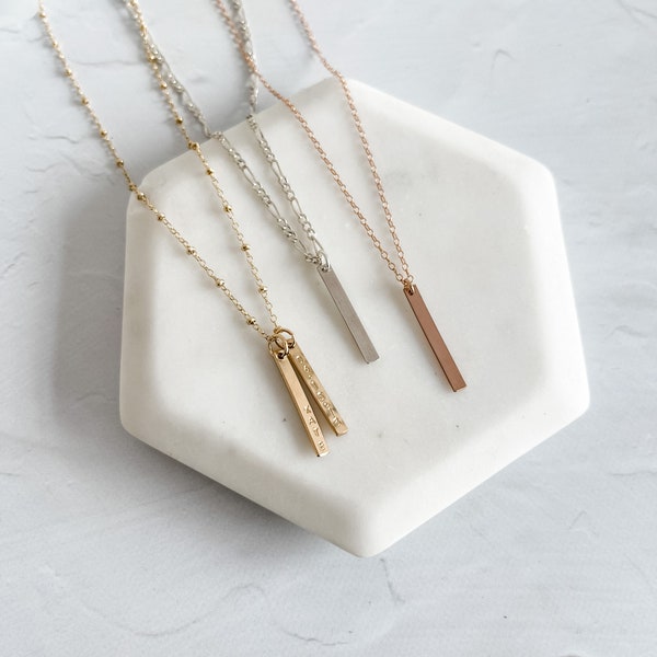 Customizable Vertical Bar Necklace | Multiple Bars | Names | Dates | Dainty Necklace | Brass | Sterling | Gold Filled | Rose Gold Filled