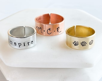 Thick Customizable Ring | 3/8" Band | Personalized | Brass | Aluminum | Copper | Adjustable Ring | Custom Sizing | Hand Stamped