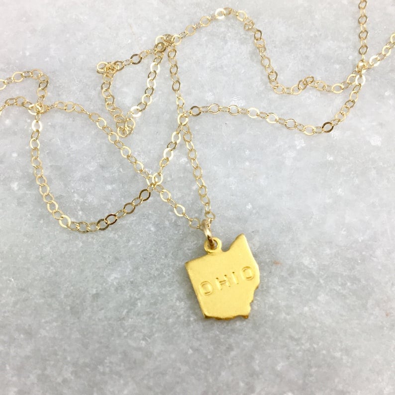 Gold State Necklace State Pride Dainty Chain Heart State Name Blank Area Code Initials Gift Layering Gold Filled image 3