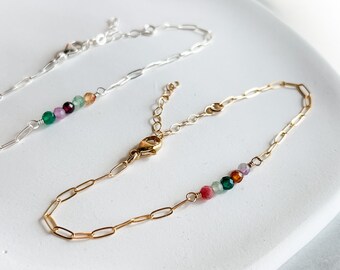 Assorted Gemstone Beaded Paperclip Bracelet