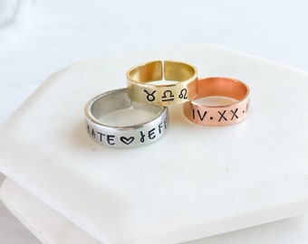 Customizable Ring | 1/4" Band | Personalized | Brass | Aluminum | Copper | Adjustable Ring | Custom Sizing | Hand Stamped