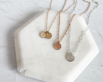 Customizable Small Disc Necklace | Hand Stamped | Personalization | Dainty Chain | Sterling Silver | Gold Filled | Rose Gold Filled