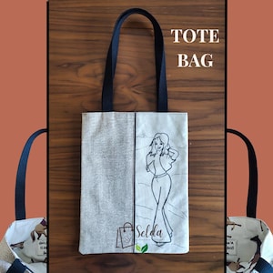 Bolsa de algodón con estampado de caballos / Forrada / Hecha a mano y ecológica / seldagreendesigns