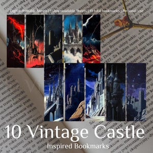 80s Dark Fantasy Castle Bookmark Set – 10 Digital Bookmarks | Printable Retro Gothic Fantasy Bookmarks for Readers
