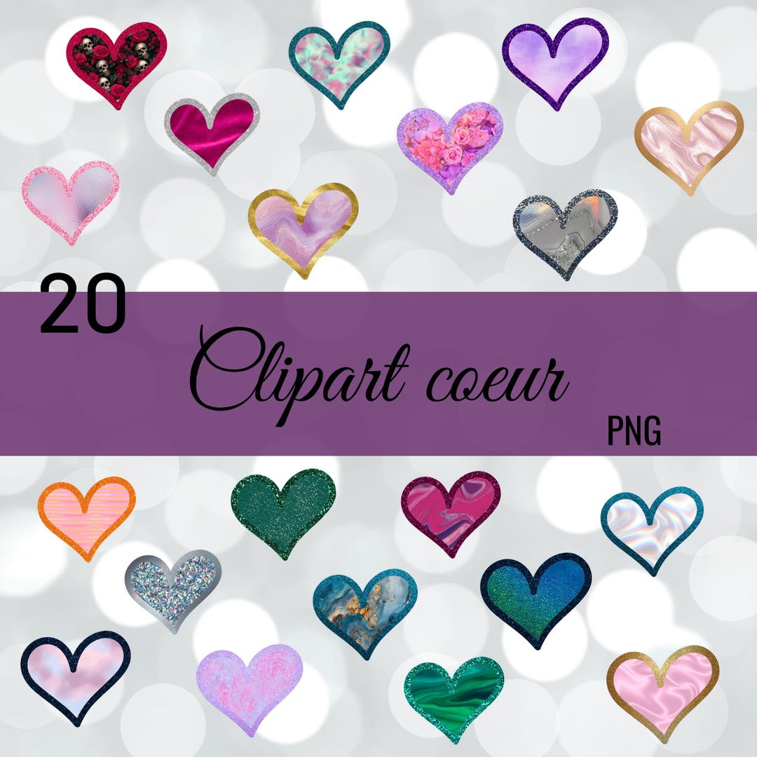20 Glitter Hearts Clipart PNG Sublimation Bundle, Graphics Set ...