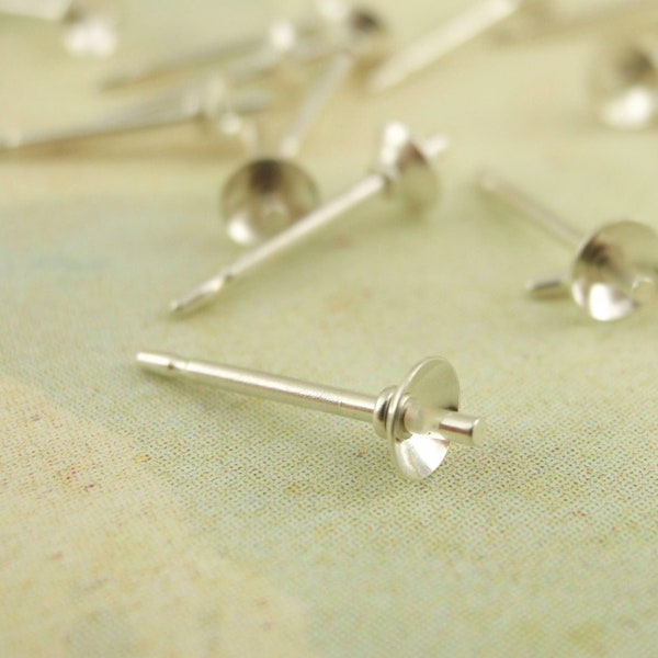 5 Pairs Sterling Silver Earring Posts with 3mm, 4mm or 6mm Cup and Peg - With or Without Backs