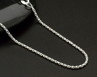 Sterling Silver Chain 0.9mm Twisted Diamond Cut Box Necklace
