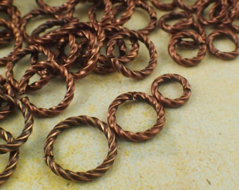 100 Fancy Antique Copper Jump Rings 16 gauge - You Pick Diameter 6mm OD, 8mm OD, 10mm OD or Mix - Best Commercially Made-  100% Guarantee