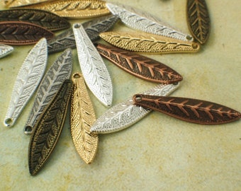 20 Textured Leaf Charms - You Choose Finish - 19mm X 5mm - 100% Guarantee