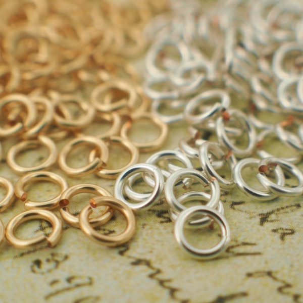 100 Premium Jump Rings Half Hard - Silver Plate, Gold Color, Non Tarnish Copper, Antique Brass -  18, 20, 22 gauge Custom Handmade