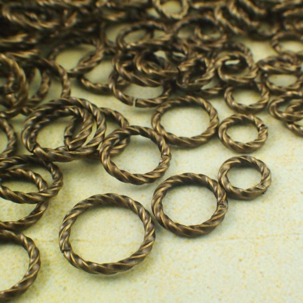 100 Fancy Antique Gold Jump Rings in 16 gauge and 20 gauge or Mix - Best Commercially Made - 100% Guarantee
