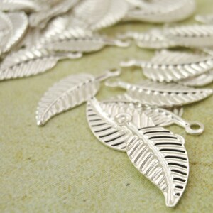 25 Silver Plated Leaf Charms - 12mm X 6mm - Perfect for Bracelets and Earrings - 100% Guarantee