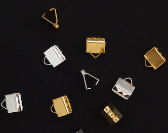Ribbon Crimp Ends 10 for Ribbon or Leather in 5 Sizes - Silver Plate, Gold Plate - Best Commercially Made - 100% Guarantee