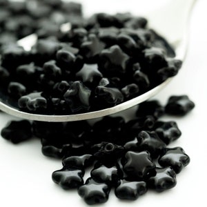 15 Star Beads - Jet Black Czech Pressed Glass - 6mm - 100% Guarantee