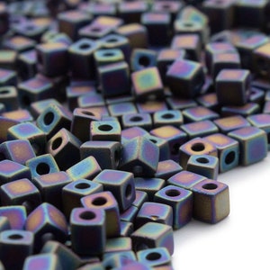 50 Matte Black AB Miyuki 4mm Cube Seed Beads - 100% Guarantee