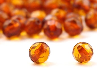 10 - 4mm Faceted Round Baltic Amber Beads - Grade A 100% Guaranteed Satisfaction