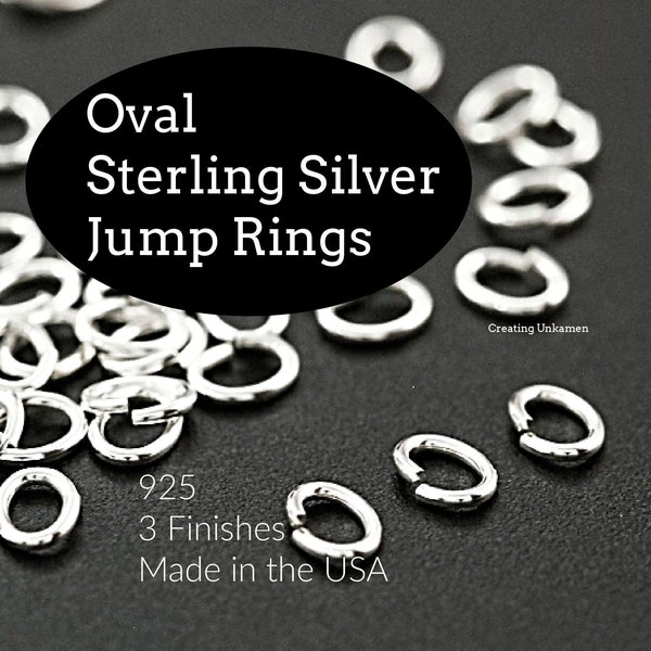 20 - Sterling Silver Oval Jump Rings - 10 Sizes to Select From and 3 Finishes