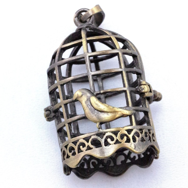 Médaillon filigrane - Aromathérapie cage à oiseaux ou pendentif cage à perles en or vieilli ou argent vieilli