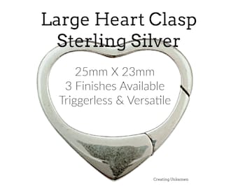 1 Sterling Silver Heart Lobster Clasp - Triggerless - 25mm X 23mm