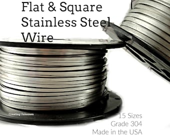 Flat and Square Stainless Steel Wire - You Pick 8 gauge - 30 gauge - 100% Guarantee