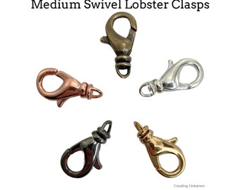 Medium Swivel Lobster Clasps - 14mm X 8mm Best Commercially Made in Copper, Gunmetal, Antique Gold, Gold and Silver Plate - 100% Guaranteed