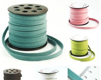 10mm Flat Faux Suede Cord - By The Yard or Spool in Jet Black, White, Teal Blue, Rose Pink or Lime Green