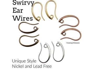 Swirvy Ear Wires  - You Pick Finish - Silver, Gold, Antique Gold, Antique Copper