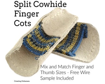 Split Cowhide Finger Cots - Mix and Match Finger and Thumb Sizes - Free Wire Sample Included