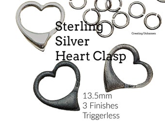 1 Sterling Silver Heart Lobster Clasp - Triggerless - Simply Stunning - 13.5mm - Shiny, Antique or Black - Best Commercially Made