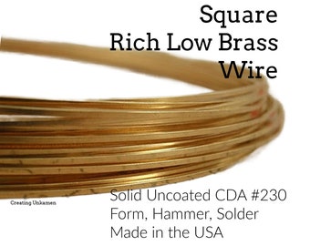 Wire Square Rich Low Brass - Made in the USA - You Pick Gauge 10, 12, 14, 16, 18, 20, 22