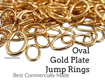 100 Gold Plated Brass Oval Jump Rings - 16, 18, 20, 22, 24 gauge - Best Commercially Made - You Pick Diameter - 100% Guarantee