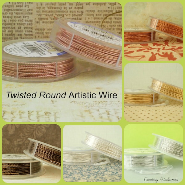 Twisted Round Non Tarnish Artistic Wire in Silver Plate, Brass, Stainless Steel, Copper, Rose Gold Color and Antique Brass