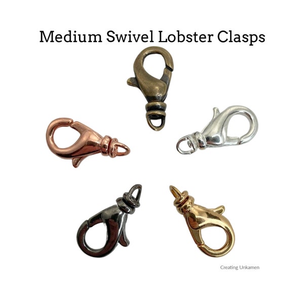 Medium Swivel Lobster Clasps - 14mm X 8mm Best Commercially Made in Copper, Gunmetal, Antique Gold, Gold and Silver Plate - 100% Guaranteed