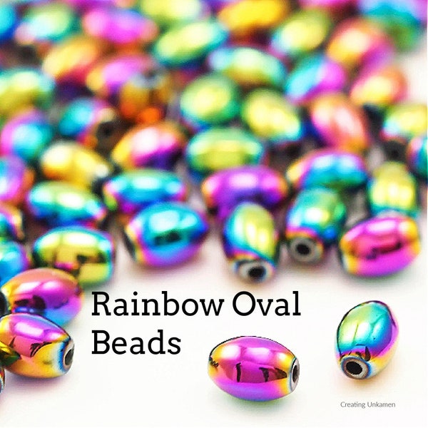 50 Smooth Rainbow Oval Beads 5mm X 3mm, 6mm X 4mm, 8mm X 5mm, 9mm X 6mm, 12mm X 6mm - 100% Guarantee